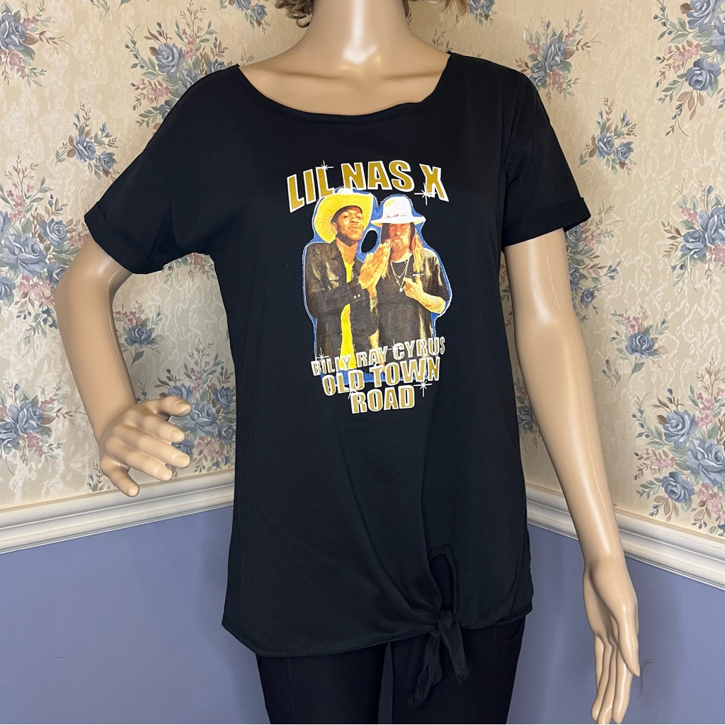 Lil Nas X And Billy Ray Cyrus Old Town Road Black Tee Size S